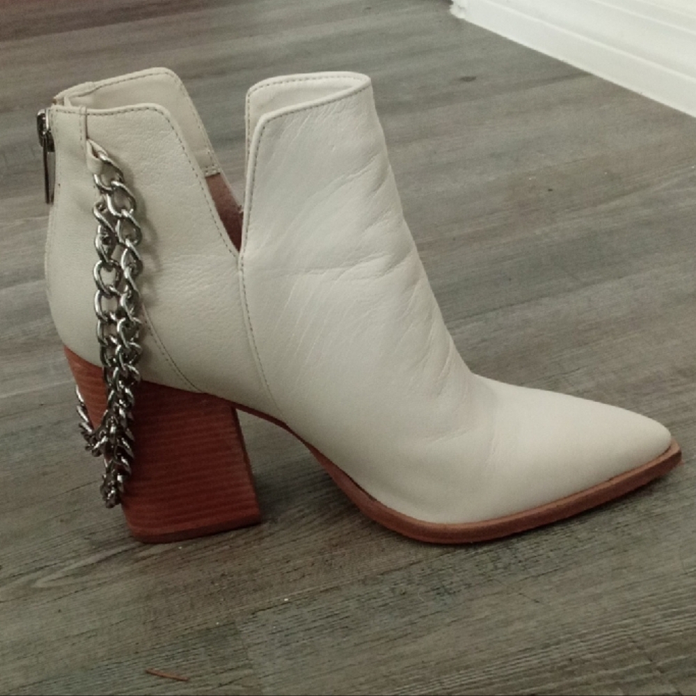 Vince Camuto White and Brown Ankle Booties with Chain Detail